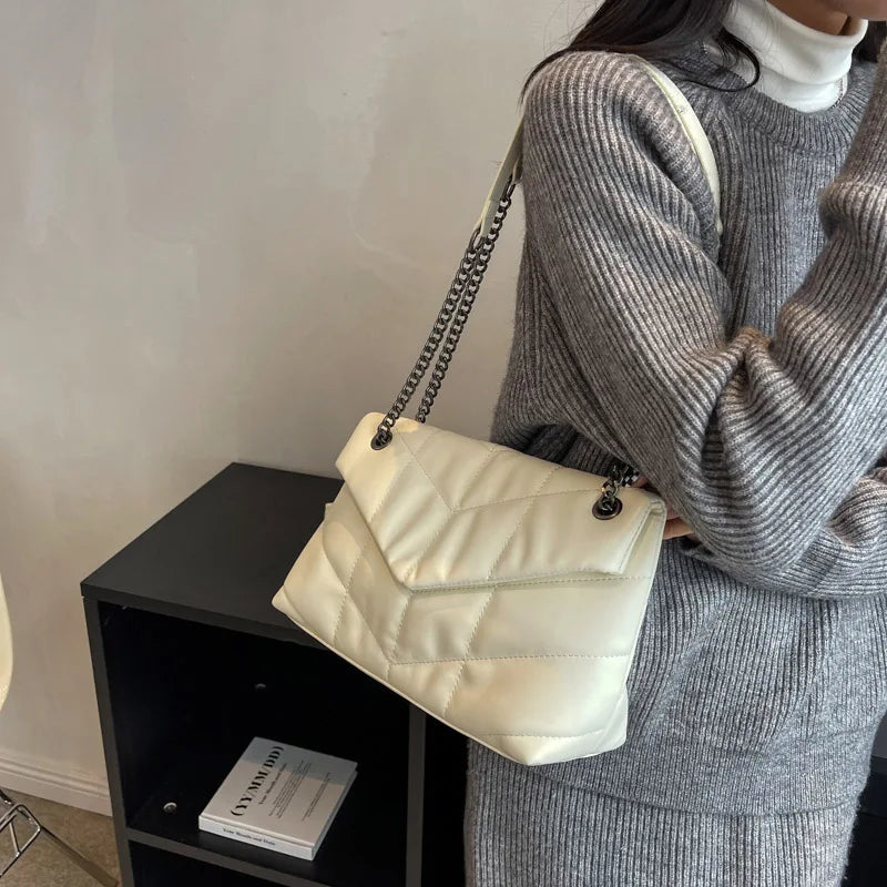 Women's Leather Flap Shoulder Bag Chain Totes Handbag Winter Bags