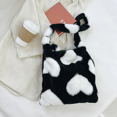 Women's Love Heart Plush Shoulder Bag Large Capacity Handbag