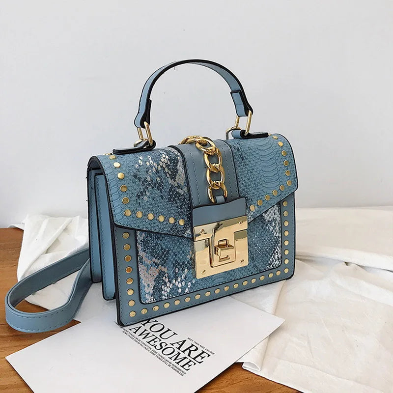 Snake Pattern Square Messenger Bag Ladies Shoulder Crossbody Clutch