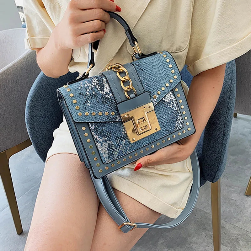 Snake Pattern Square Messenger Bag Ladies Shoulder Crossbody Clutch