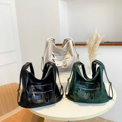 Women's PU Leather Shoulder Bag Anti-thief Backpack Large Capacity Handbag