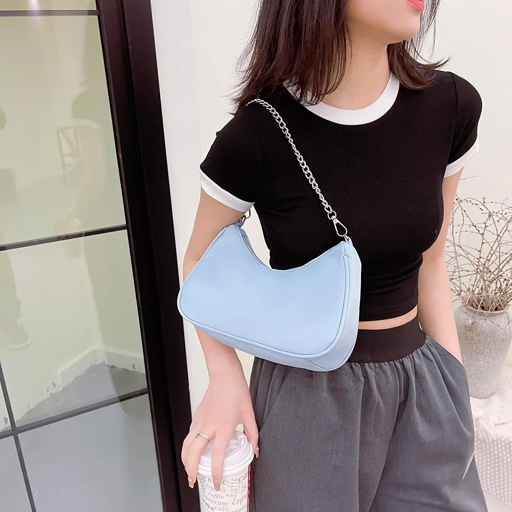 Women's Chain Shoulder Pouch Nylon Top-handle Clutches