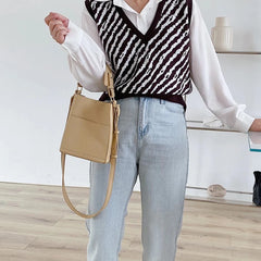 Small Women's Bucket Bag PU Leather Shoulder Crossbody Bag
