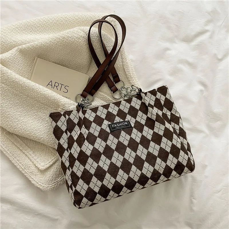 Women's Plaid Commuter Tote Bag Large Capacity Single Shoulder Crossbody