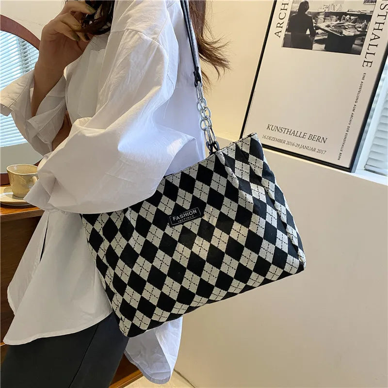 Women's Plaid Commuter Tote Bag Large Capacity Single Shoulder Crossbody
