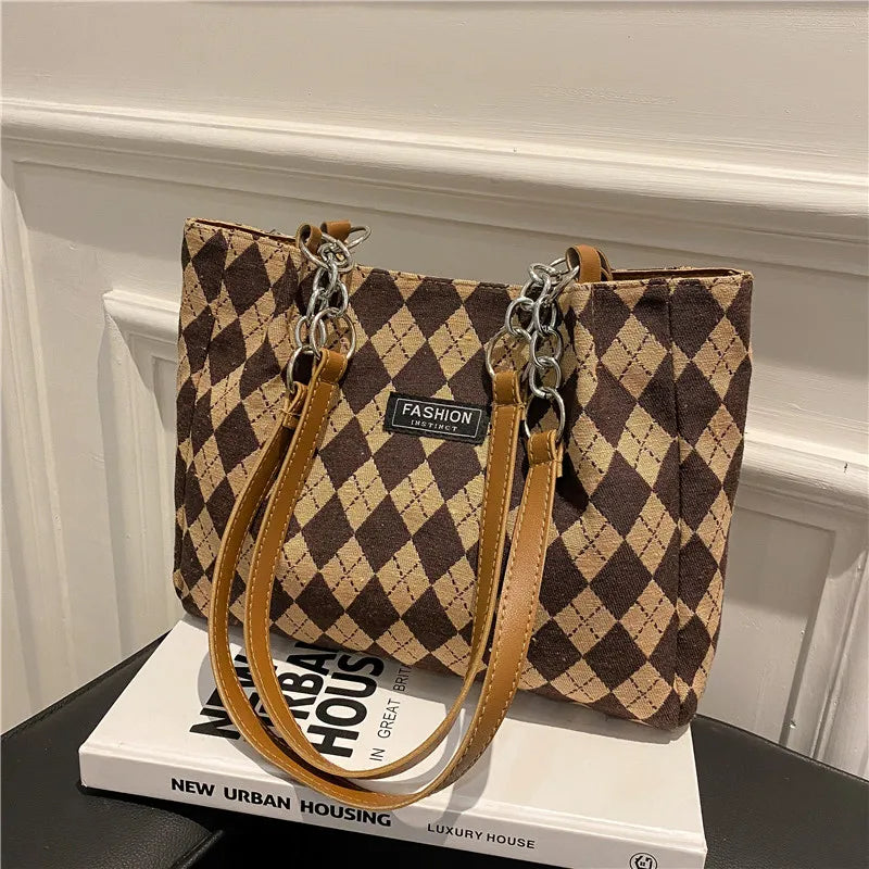 Women's Plaid Commuter Tote Bag Large Capacity Single Shoulder Crossbody