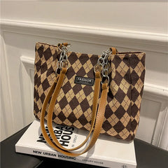 Women's Plaid Commuter Tote Bag Large Capacity Single Shoulder Crossbody