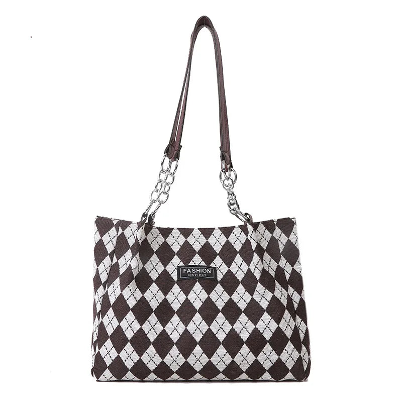 Women's Plaid Commuter Tote Bag Large Capacity Single Shoulder Crossbody