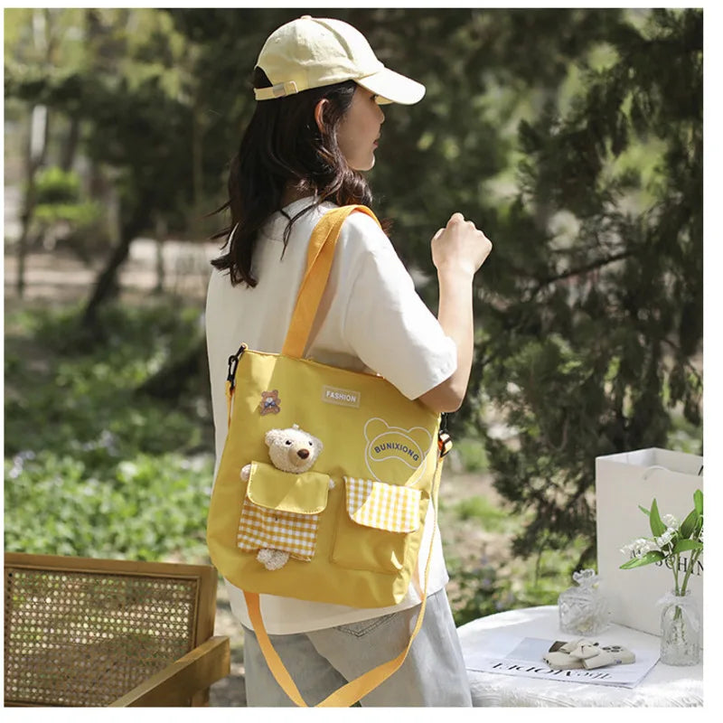 Sweet Bear Messenger Bag Large Capacity Nylon Study Bag