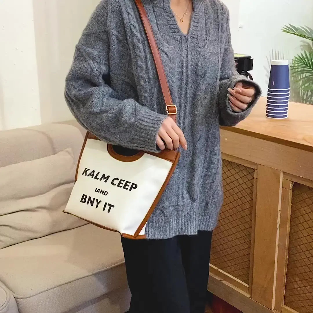 Canvas Shoulder Bag Casual Ladies Bucket Bag Large Capacity Handbag