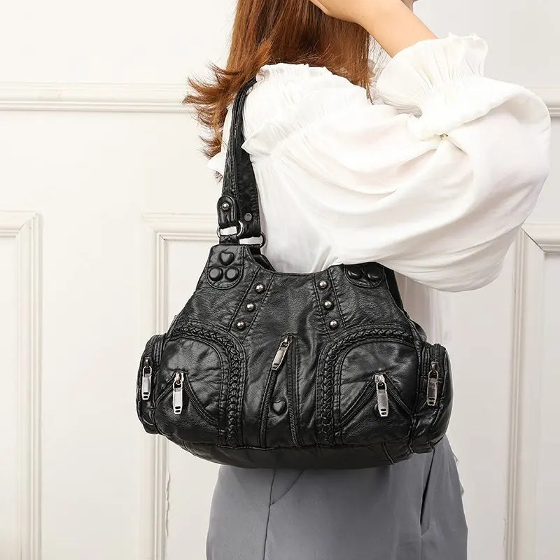 Sheepskin Shoulder Crossbody Handbag Ruched Clutch