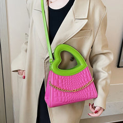 Heart Shape Top Handle Tote Bag Contrast Pu Leather Crossbody Small Handbag