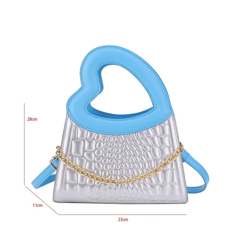 Heart Shape Top Handle Tote Bag Contrast Pu Leather Crossbody Small Handbag