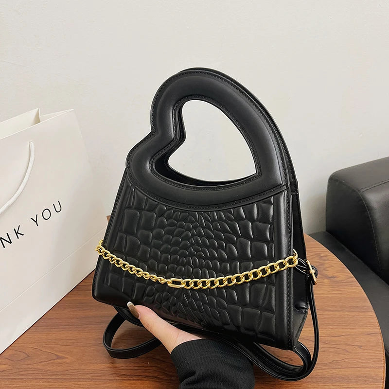 Heart Shape Top Handle Tote Bag Contrast Pu Leather Crossbody Small Handbag