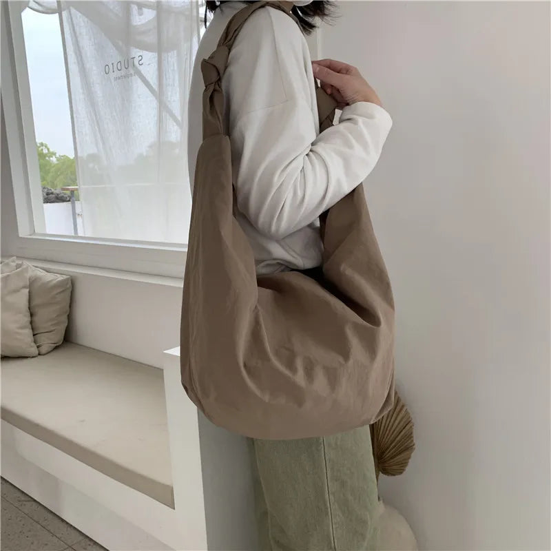 Nylon Shoulder Bag Large Capacity Retro Tote Casual Shopping Bag