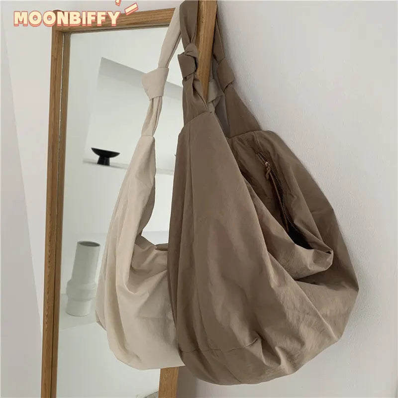 Nylon Shoulder Bag Large Capacity Retro Tote Casual Shopping Bag