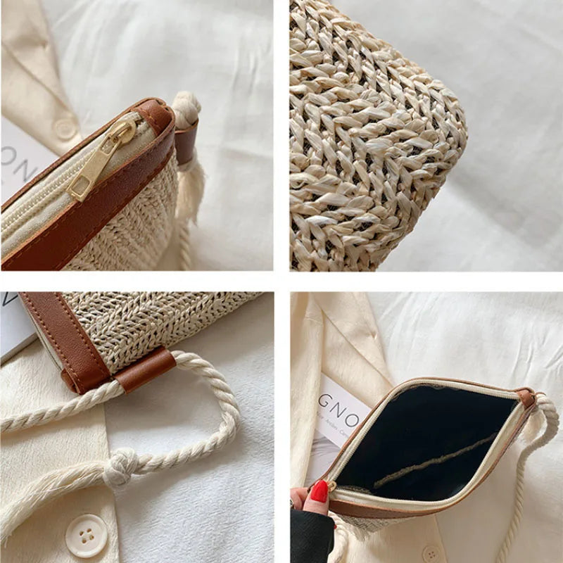 Women's Woven Straw Shoulder Bag Large Capacity Tote Beach Bag