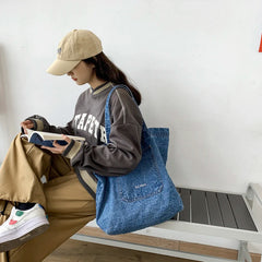 Denim Shopper Totes Large Capacity Shoulder Bag for Women