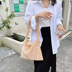 Plush Cherry Pattern Shoulder Bag, Retro Tote Handbag