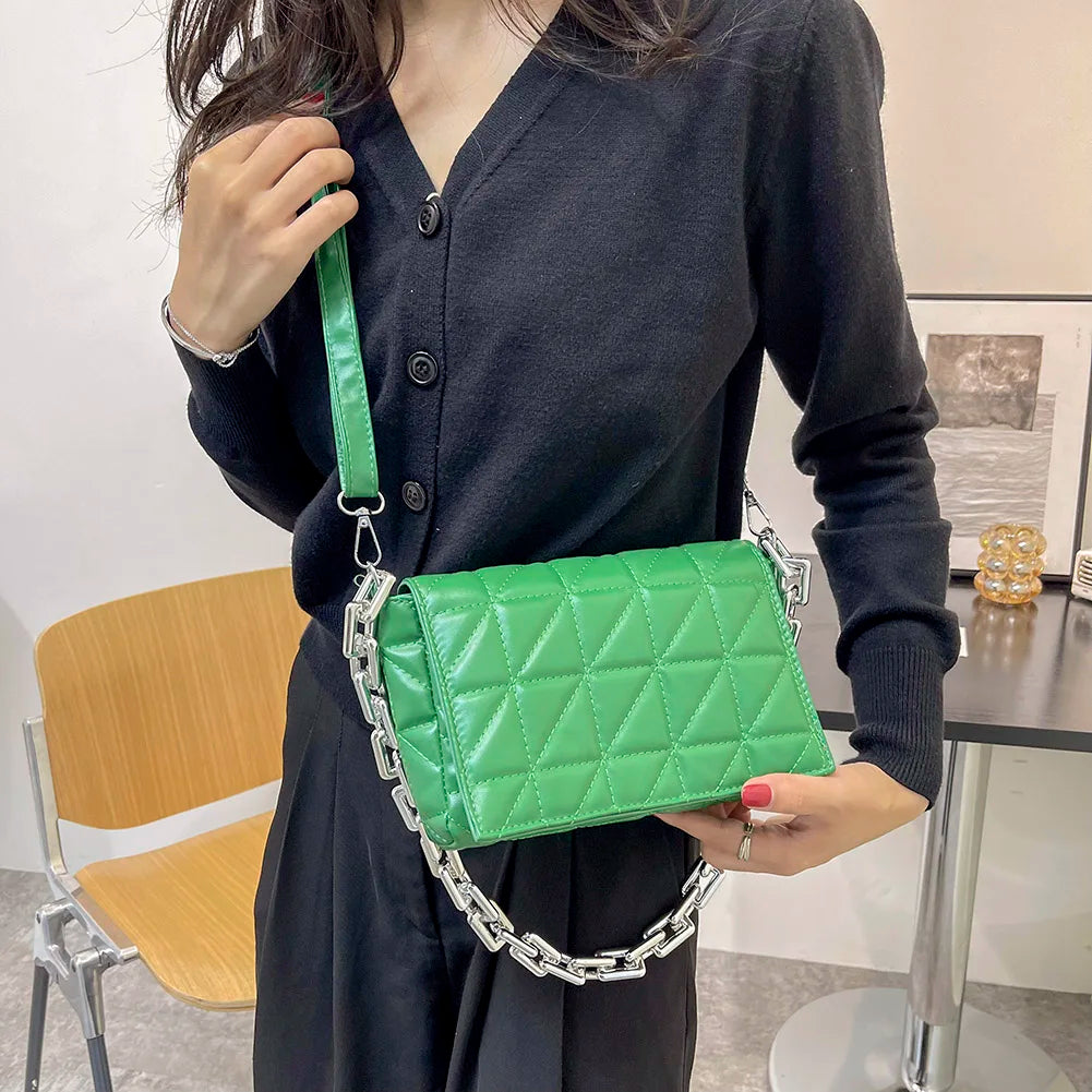 Women's Soft Metal Chain Pu Leather Square Bag