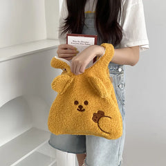Soft Shopper Lamb Wool Bear Fabric Shoulder Bag Canvas Handbag