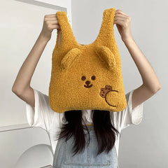 Soft Shopper Lamb Wool Bear Fabric Shoulder Bag Canvas Handbag