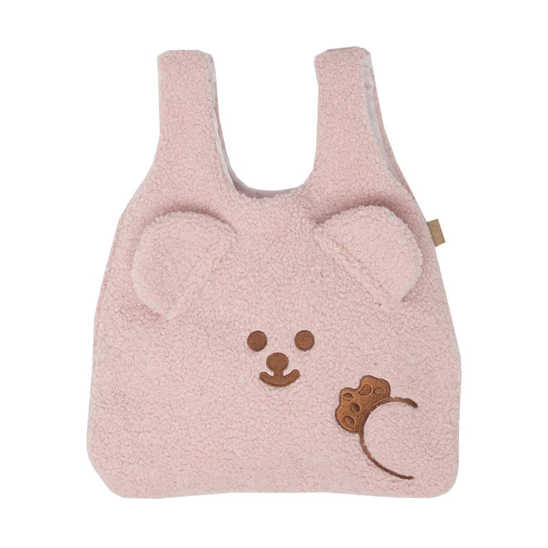 Soft Shopper Lamb Wool Bear Fabric Shoulder Bag Canvas Handbag