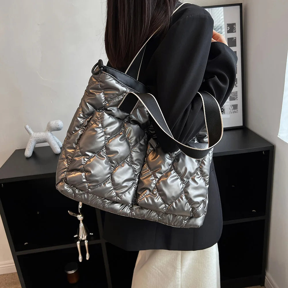 Women's Quilted Crossbody Bag Padded Tote Shopper Purse