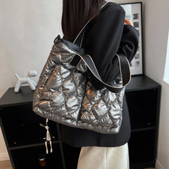 Women's Quilted Crossbody Bag Padded Tote Shopper Purse