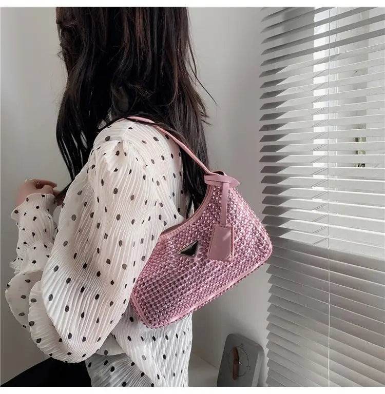 Women's Full Diamond Underarm Bag Zipper Handbag