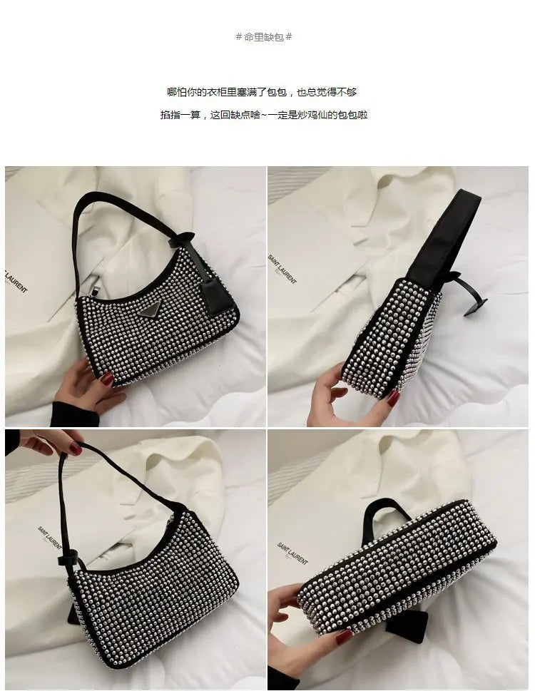 Women's Full Diamond Underarm Bag Zipper Handbag