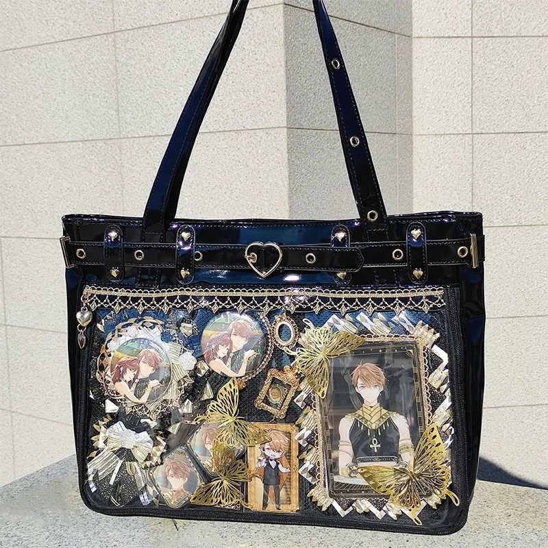 Women's Patent Leather Ita Bag with Visible Window