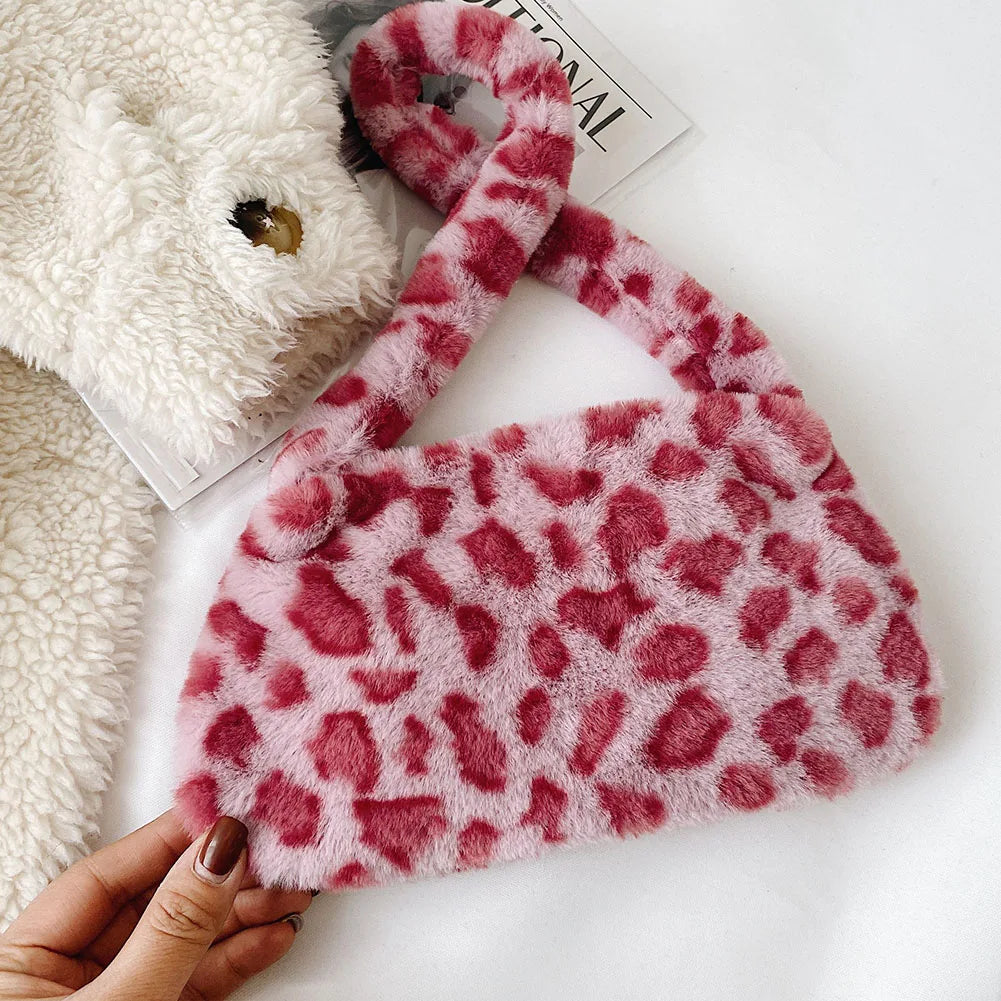Plush Animal Print Shopper Shoulder Bag