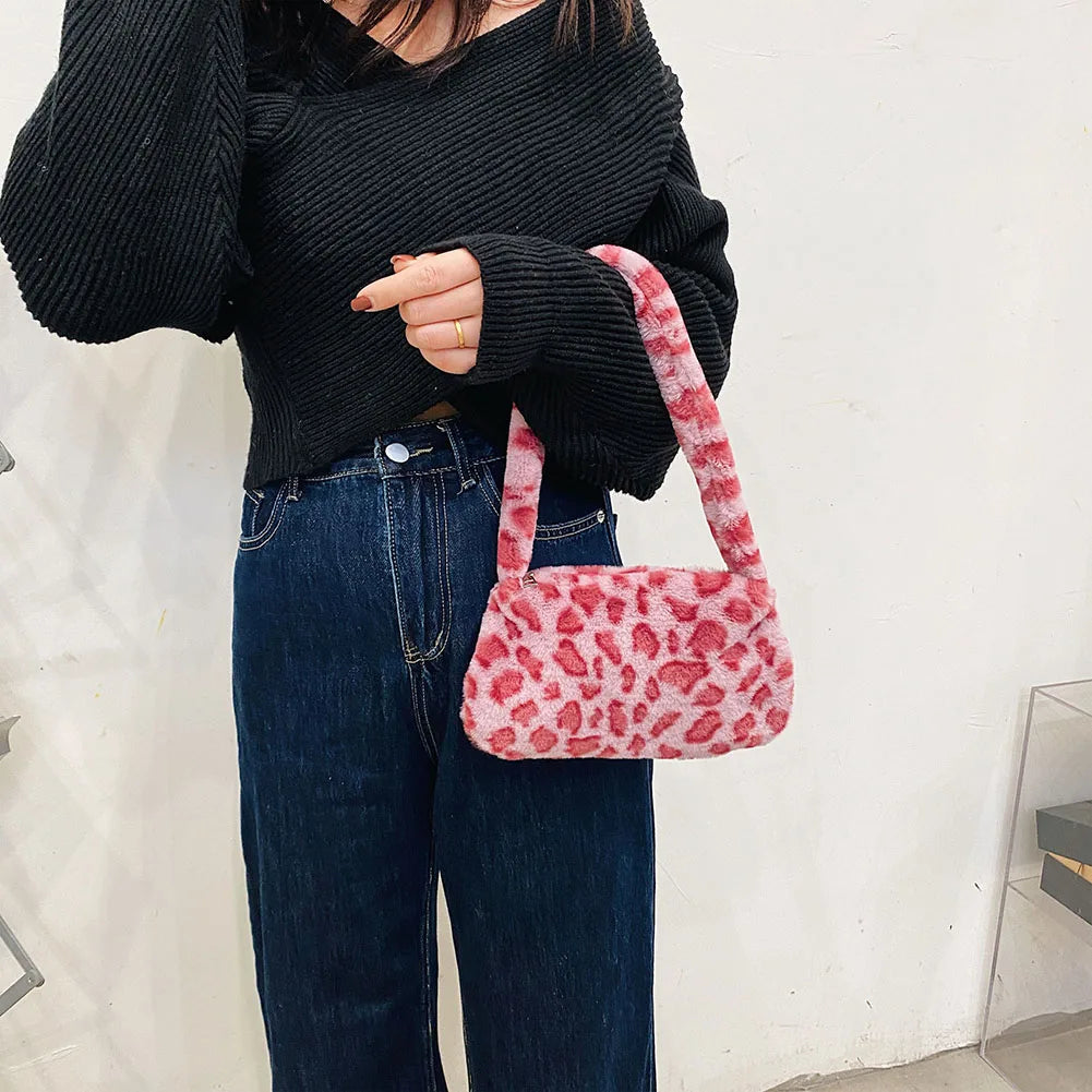 Plush Animal Print Shopper Shoulder Bag