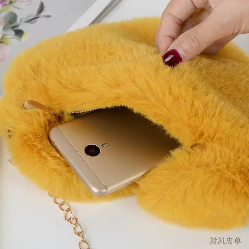 Plush Shopper Purses Female Handbag Mobile Phone Bag