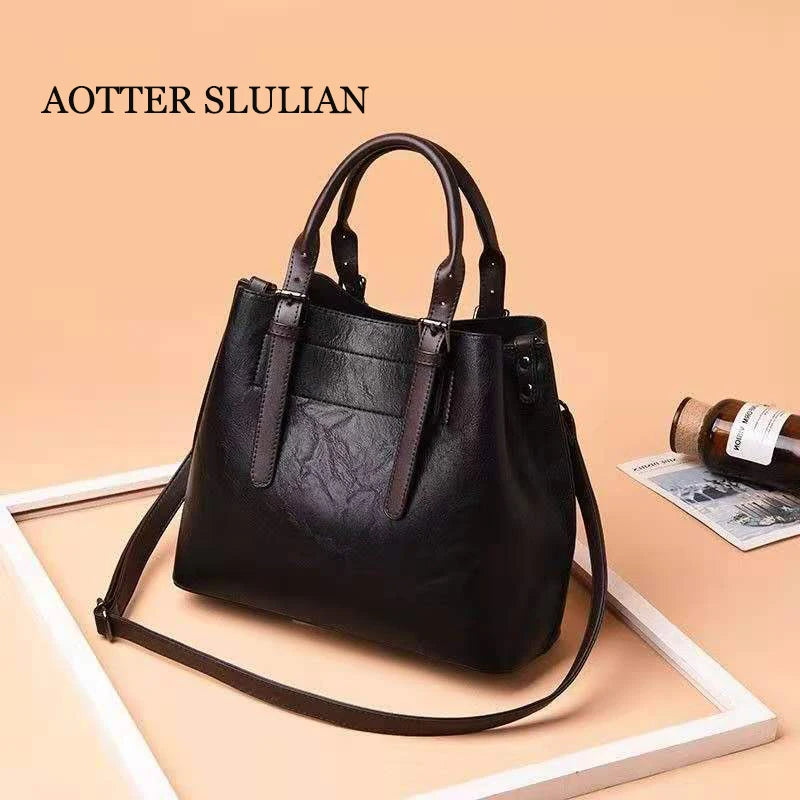 Vintage Leather Shoulder Bag Ladies Handbag Large Capacity