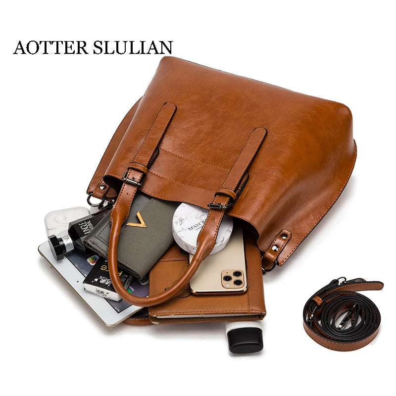 Vintage Leather Shoulder Bag Ladies Handbag Large Capacity