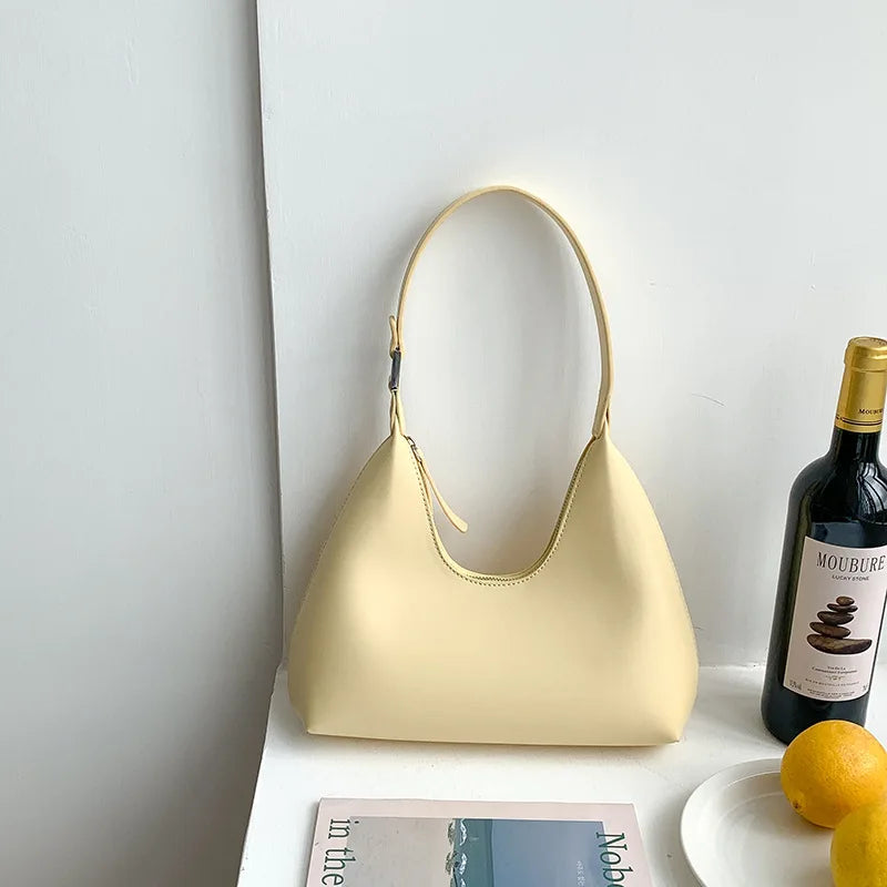 Small PU Leather Shoulder Bag Zip Closure Underarm Bag