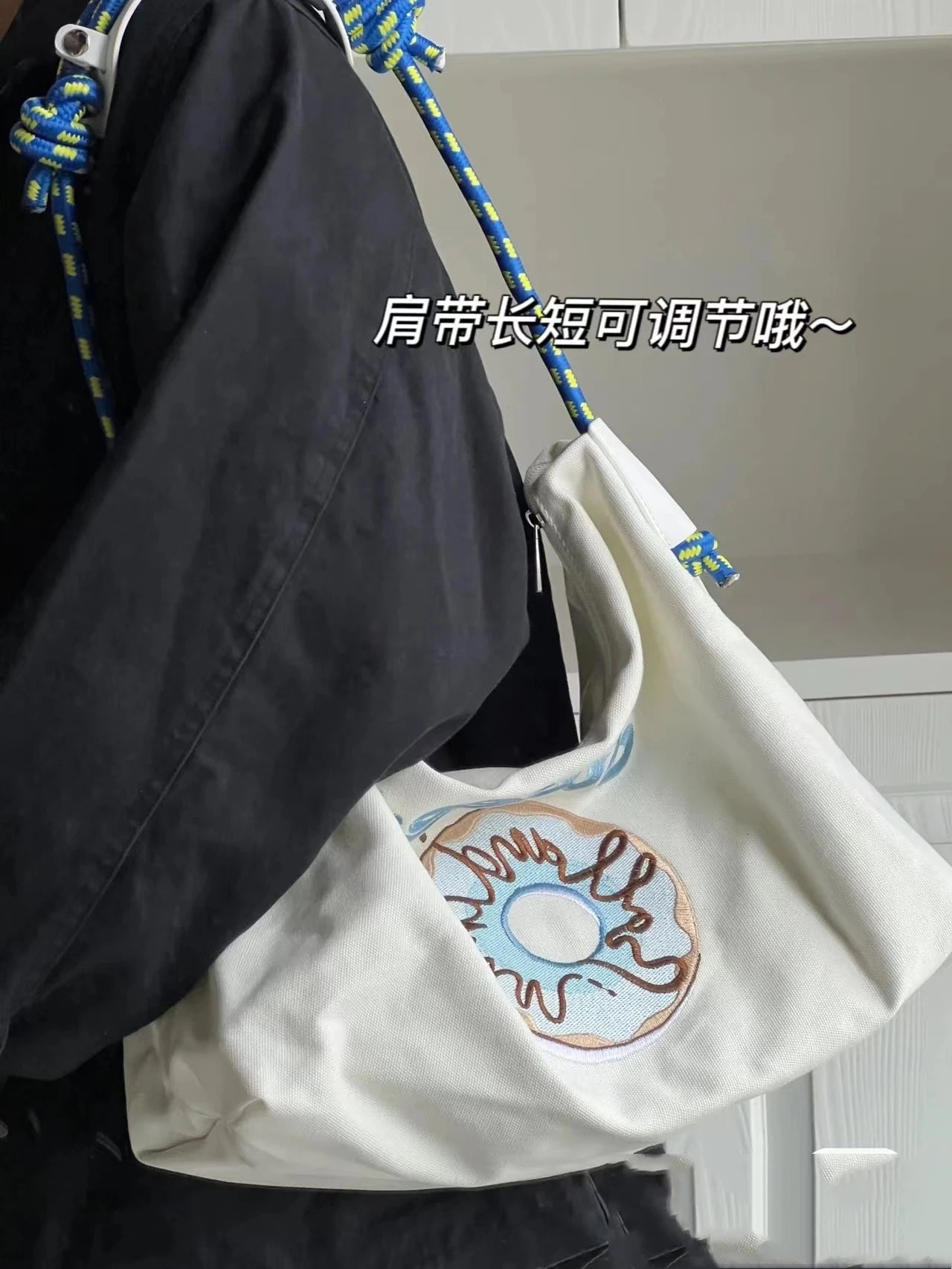 Eco-Friendly Canvas Large Tote Bag Embroidered Shoulder Handbag