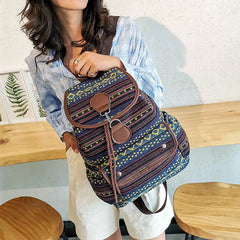 Striped Canvas Double Shoulders Large Capacity Backpacks Bag