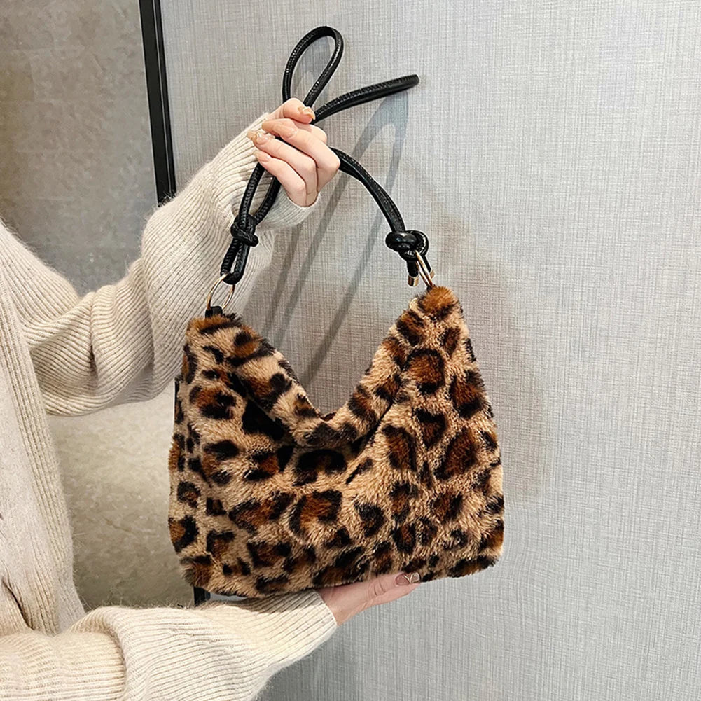 Women's Pink Leopard Print Faux Fur Tote Bag