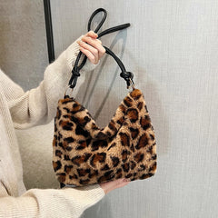 Women's Pink Leopard Print Faux Fur Tote Bag