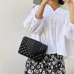 Women's Chain Shoulder Bag PU Leather Crossbody Handbag Lingge Flap Messenger