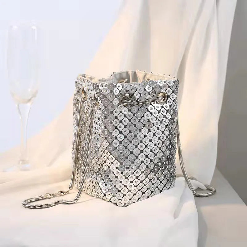 Sequins Chain Woven Evening Clutch Bag Travel Shoulder Handbag