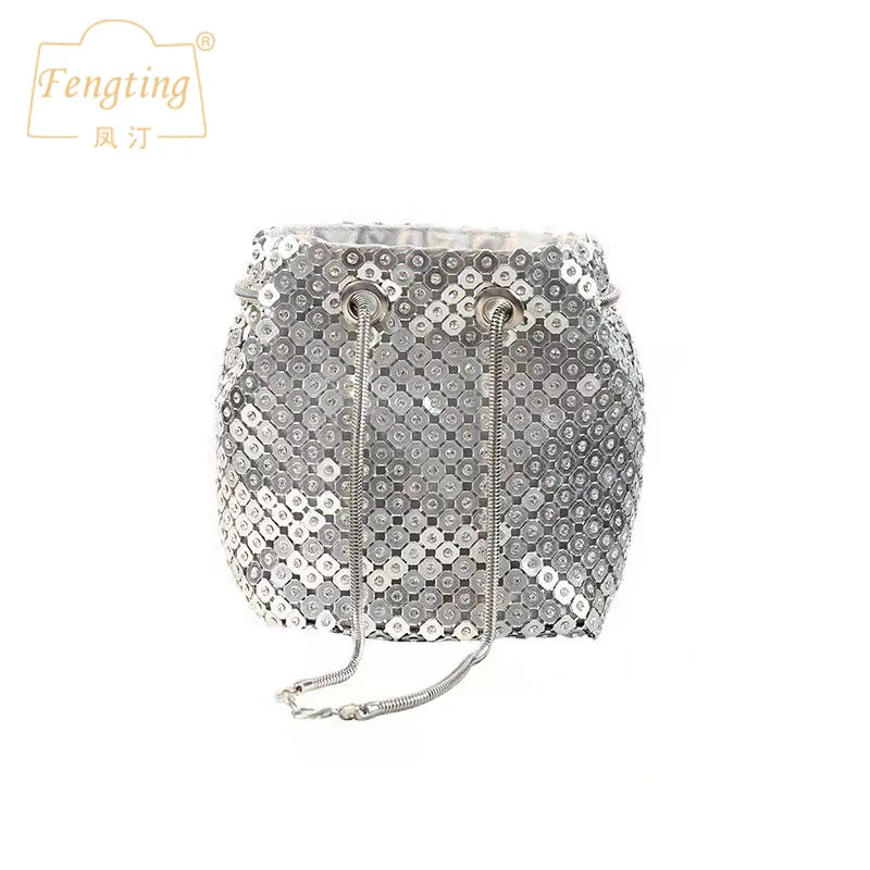 Sequins Chain Woven Evening Clutch Bag Travel Shoulder Handbag