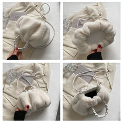 Winter Fluffy Tote Bag with Woven Carry Handle