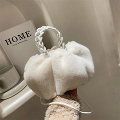 Winter Fluffy Tote Bag with Woven Carry Handle