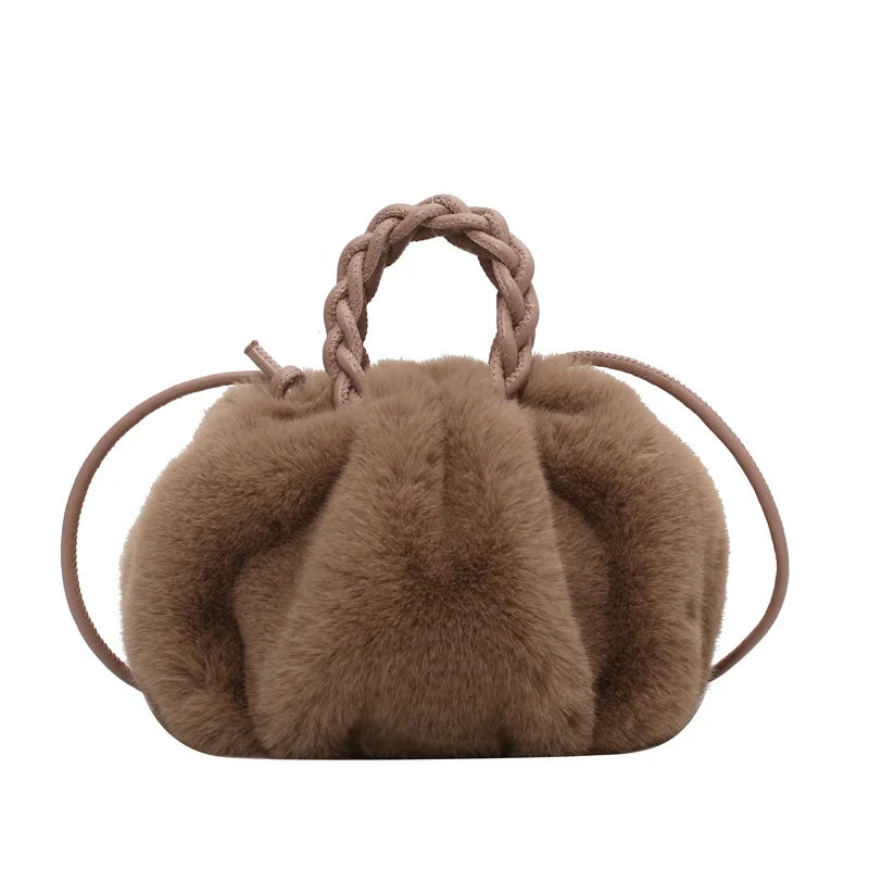 Winter Fluffy Tote Bag with Woven Carry Handle