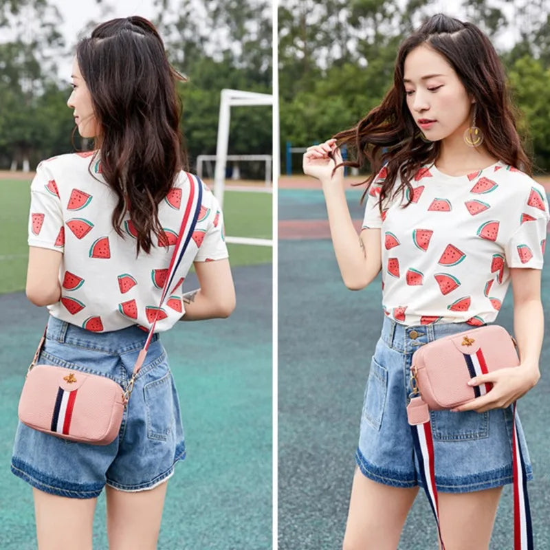 Women's Bee Shoulder/Crossbody Bag Leather Phone Bags Stripe Zipper