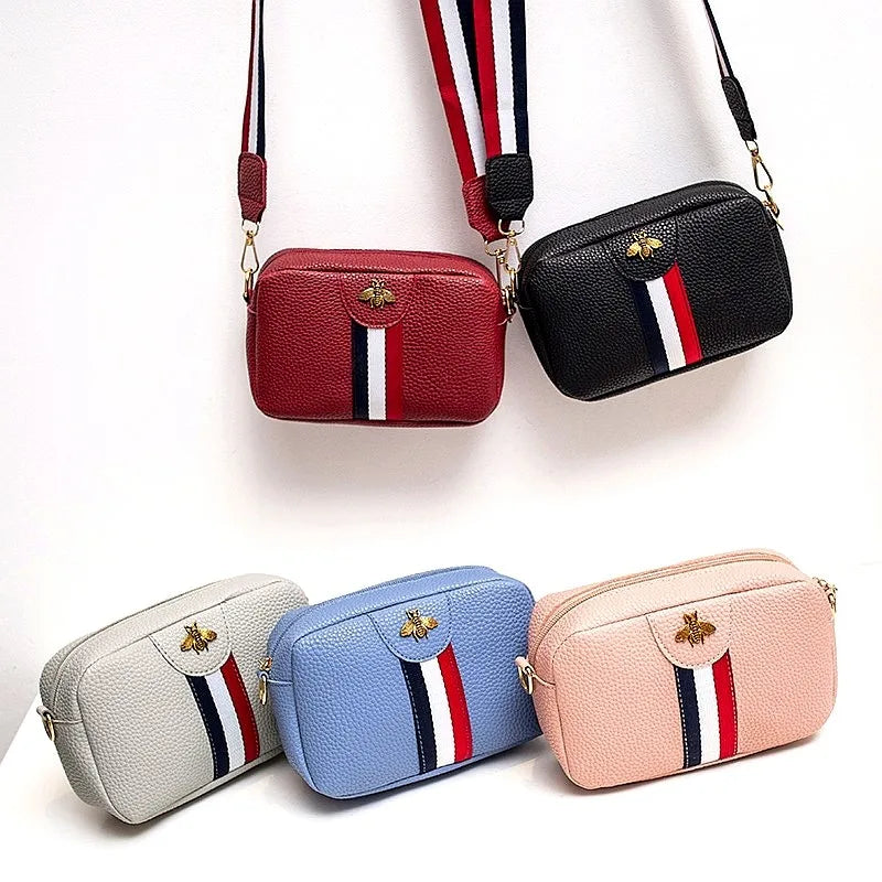 Women's Bee Shoulder/Crossbody Bag Leather Phone Bags Stripe Zipper